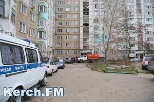 В Керчи на припаркованный автомобиль упал мусорный бак