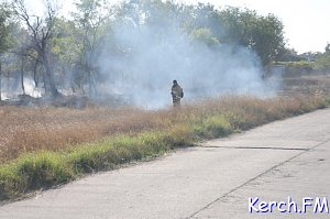 В Керчи на Телецентре тушили возгорание травы